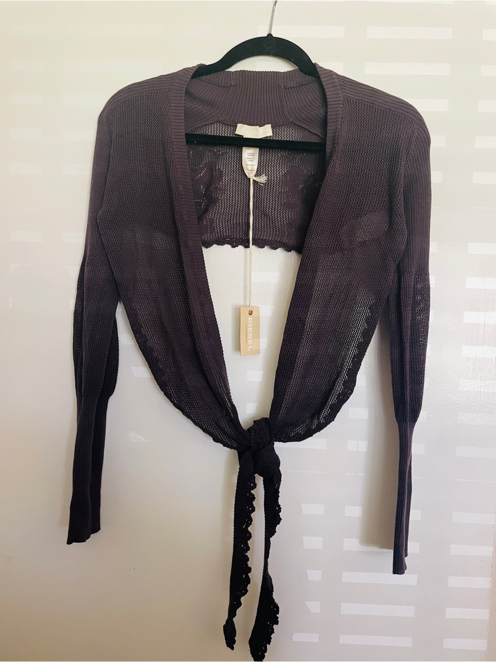 Diesel Tie-Front Lightweight Knit Shrug
